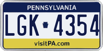 PA license plate LGK4354
