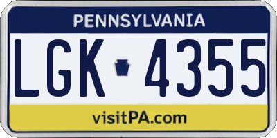 PA license plate LGK4355