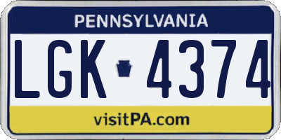 PA license plate LGK4374