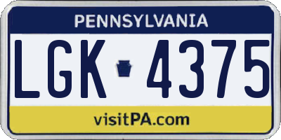 PA license plate LGK4375
