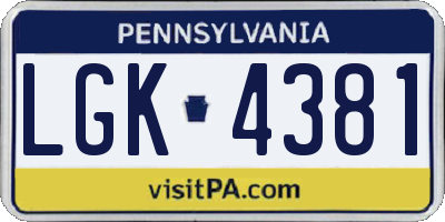 PA license plate LGK4381