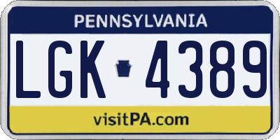 PA license plate LGK4389