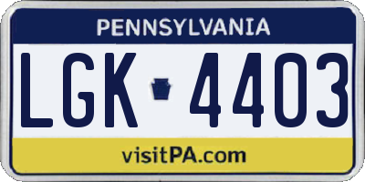 PA license plate LGK4403