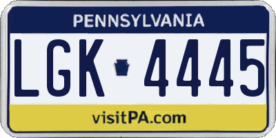 PA license plate LGK4445
