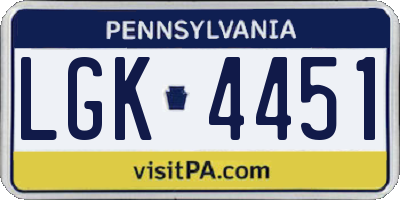 PA license plate LGK4451