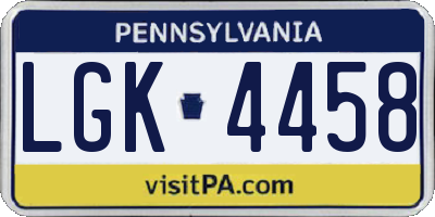 PA license plate LGK4458