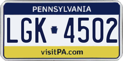 PA license plate LGK4502