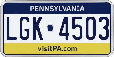 PA license plate LGK4503