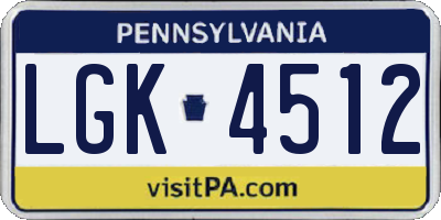 PA license plate LGK4512