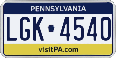 PA license plate LGK4540