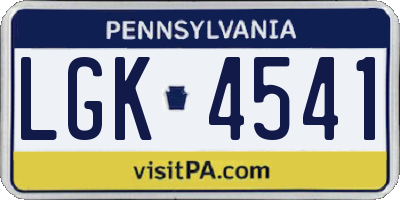 PA license plate LGK4541