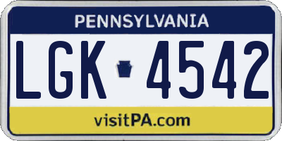 PA license plate LGK4542