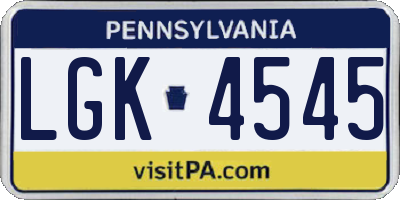 PA license plate LGK4545