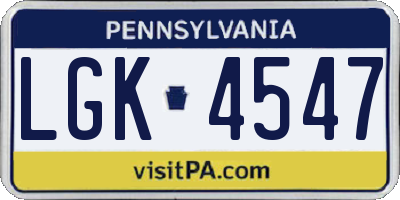 PA license plate LGK4547
