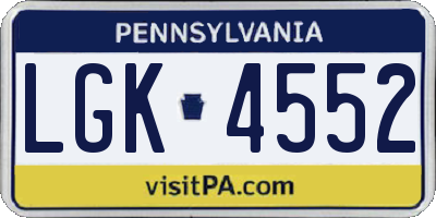 PA license plate LGK4552