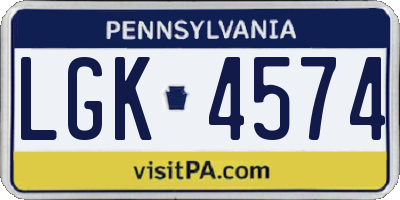 PA license plate LGK4574