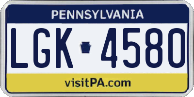 PA license plate LGK4580