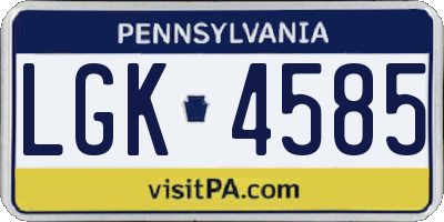 PA license plate LGK4585
