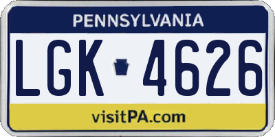 PA license plate LGK4626