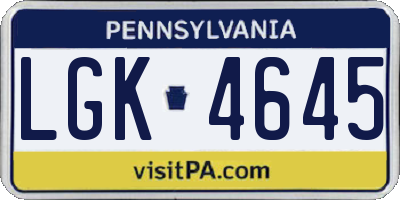 PA license plate LGK4645