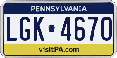 PA license plate LGK4670