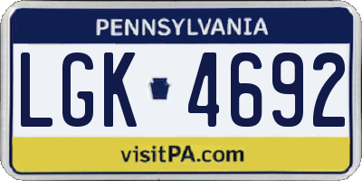 PA license plate LGK4692