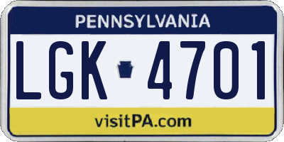 PA license plate LGK4701