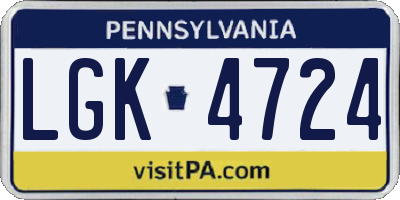 PA license plate LGK4724