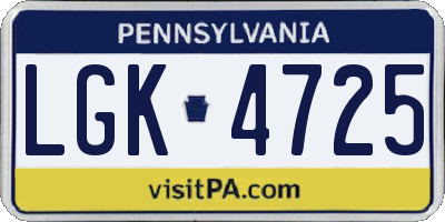 PA license plate LGK4725