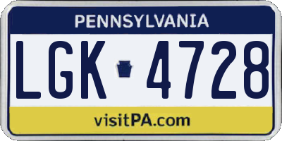 PA license plate LGK4728