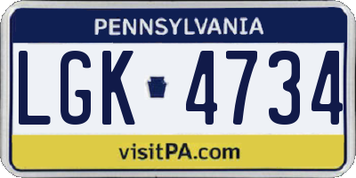 PA license plate LGK4734