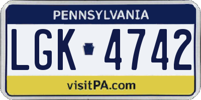 PA license plate LGK4742