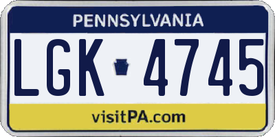 PA license plate LGK4745
