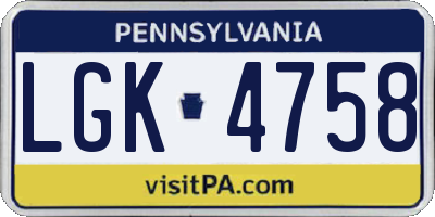 PA license plate LGK4758