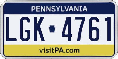 PA license plate LGK4761