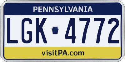 PA license plate LGK4772