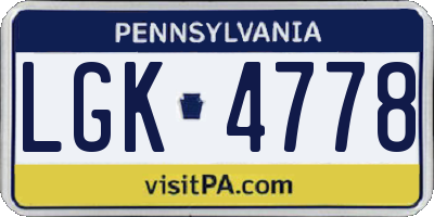 PA license plate LGK4778