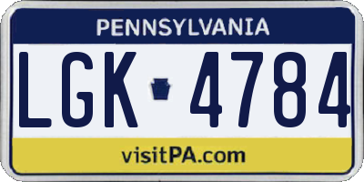 PA license plate LGK4784
