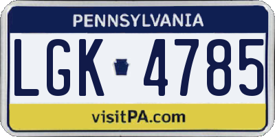 PA license plate LGK4785