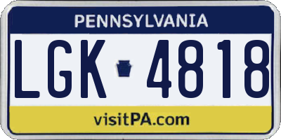 PA license plate LGK4818