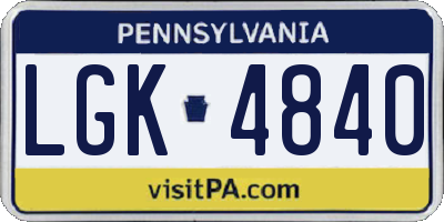 PA license plate LGK4840