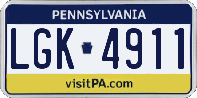 PA license plate LGK4911