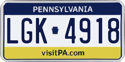 PA license plate LGK4918