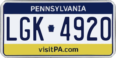 PA license plate LGK4920