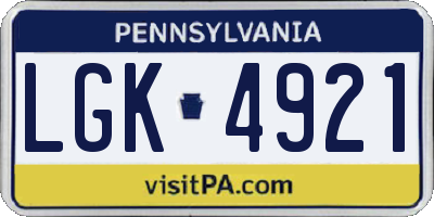 PA license plate LGK4921