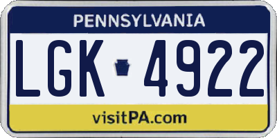 PA license plate LGK4922