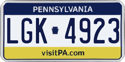 PA license plate LGK4923