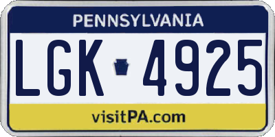 PA license plate LGK4925