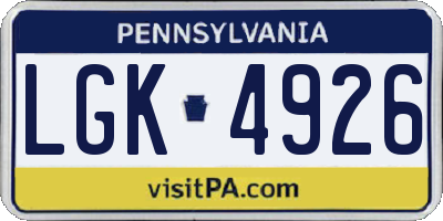 PA license plate LGK4926