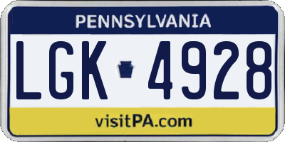 PA license plate LGK4928